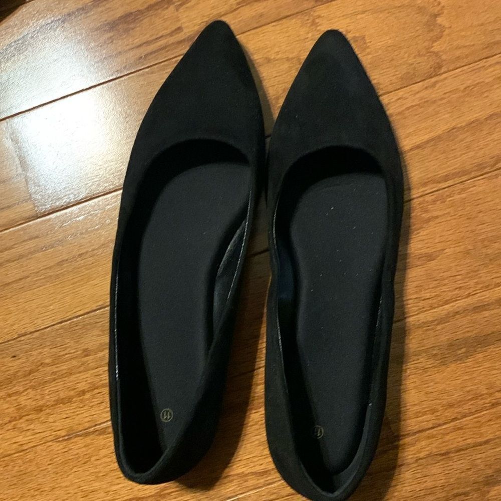 Black suede pointed toe flats NWT.